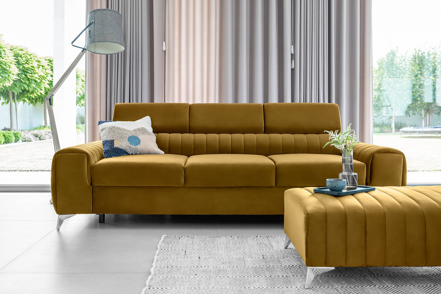 Laurence 3-Sitzer Schlafsofa aus Samt – Senf