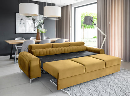 Laurence 3-Sitzer Schlafsofa aus Samt – Senf