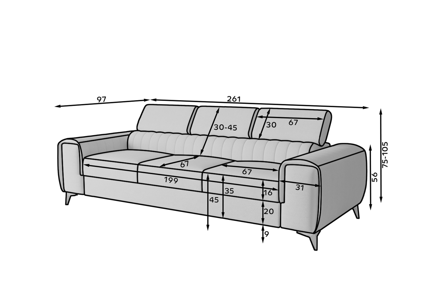 Laurence 3-Sitzer Schlafsofa aus Samt – Senf