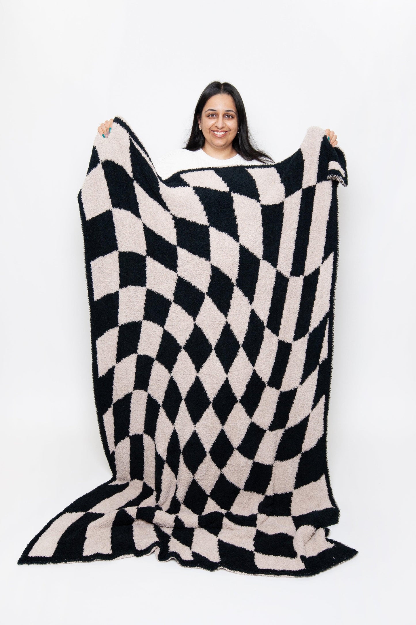 Tap Shoe & Rainy Day Wavy Checker Print Überwurfdecke