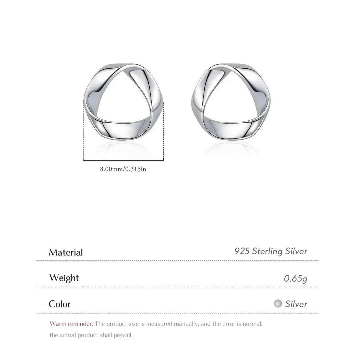 925 Sterling Silver Minimalist Wavy Stud Earrings - Women Fine Jewelry