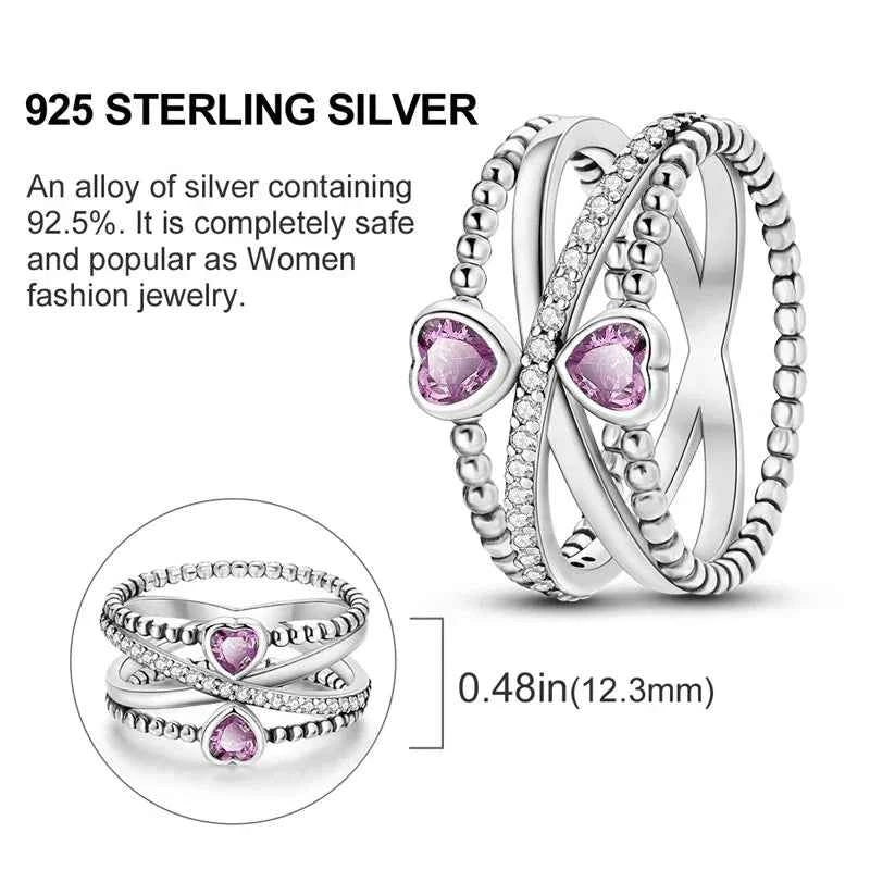 925 Sterling Silver Double Heart Infinity Ring