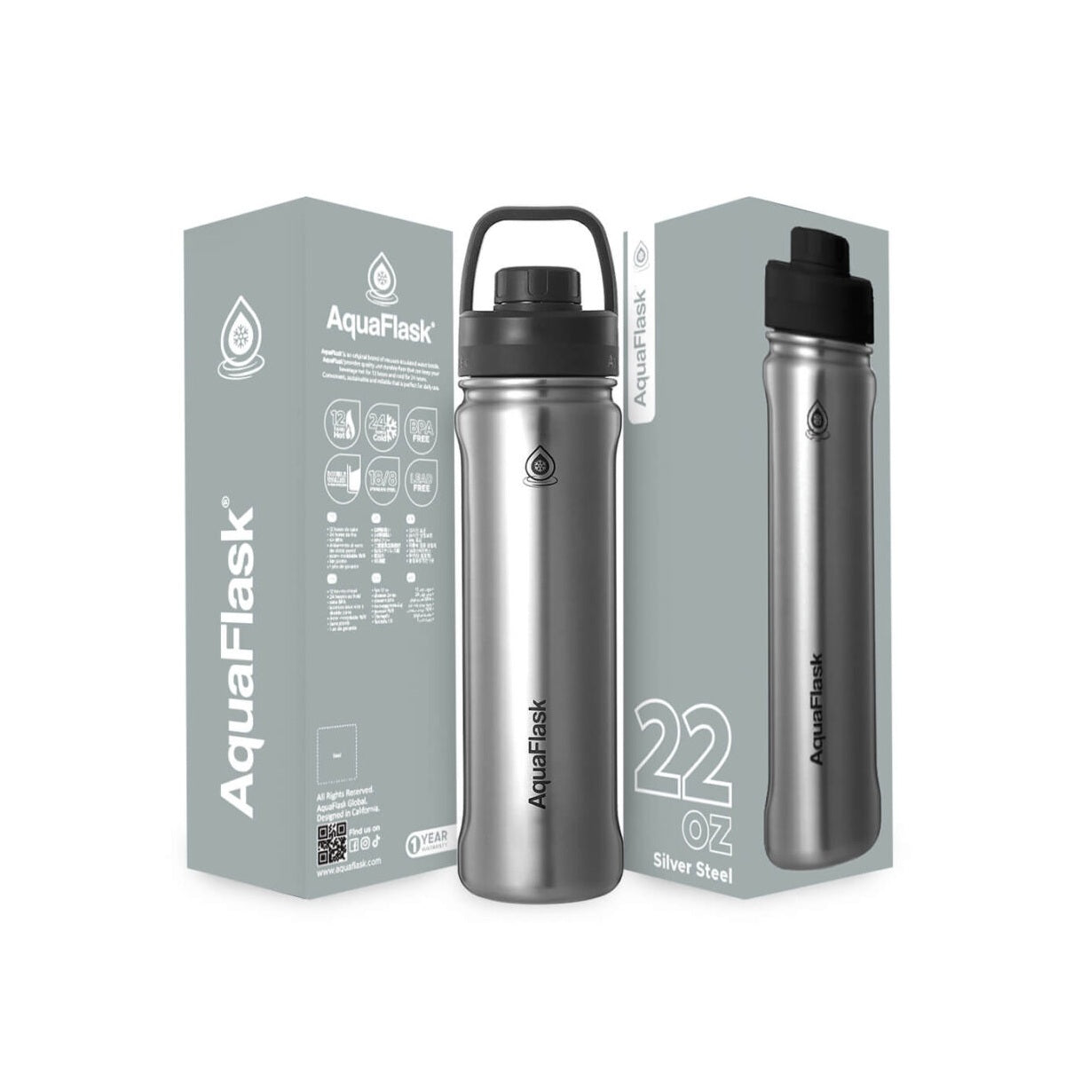 AquaFlask Sportflasche 650ml (22oz) – Vakuumisoliert, Auslaufsicher, BPA-frei