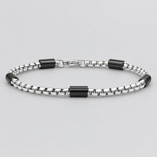 SteelTime Men's Two Tone Black and Stainless Steel Bar & Box Chain Bracelet