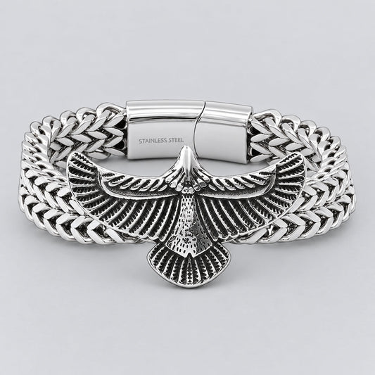 Steeltime Men's 2 Row Wheat Chain Eagle Bracelet | Stainless Steel