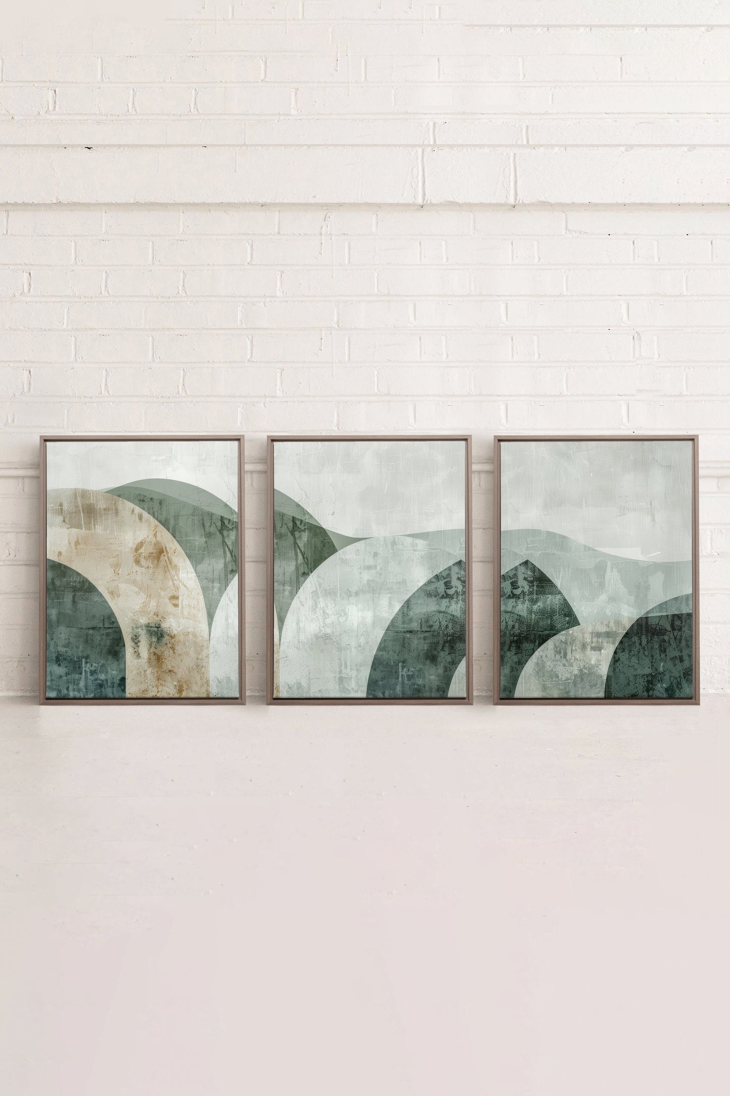 GREEN ELEGANCE TRIO (3 Werke auf gespannter Leinwand)