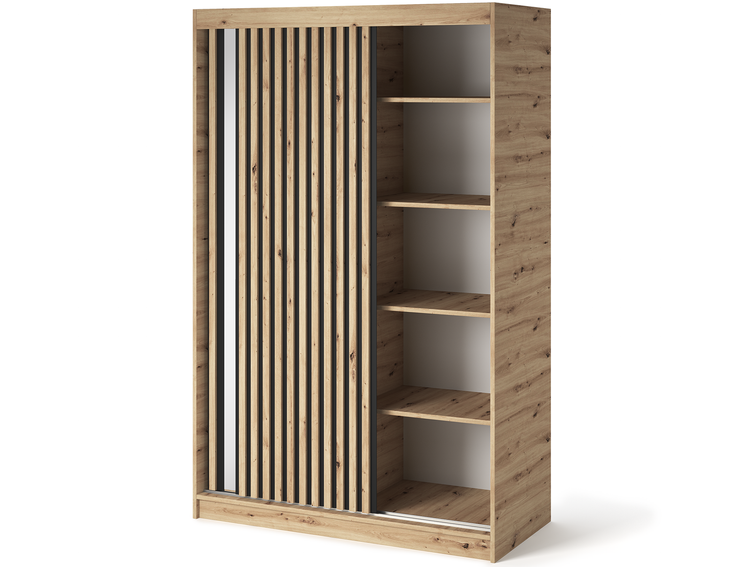 Emerio Mirrored 2 Sliding Door Freestanding Wardrobe - Maple Oak