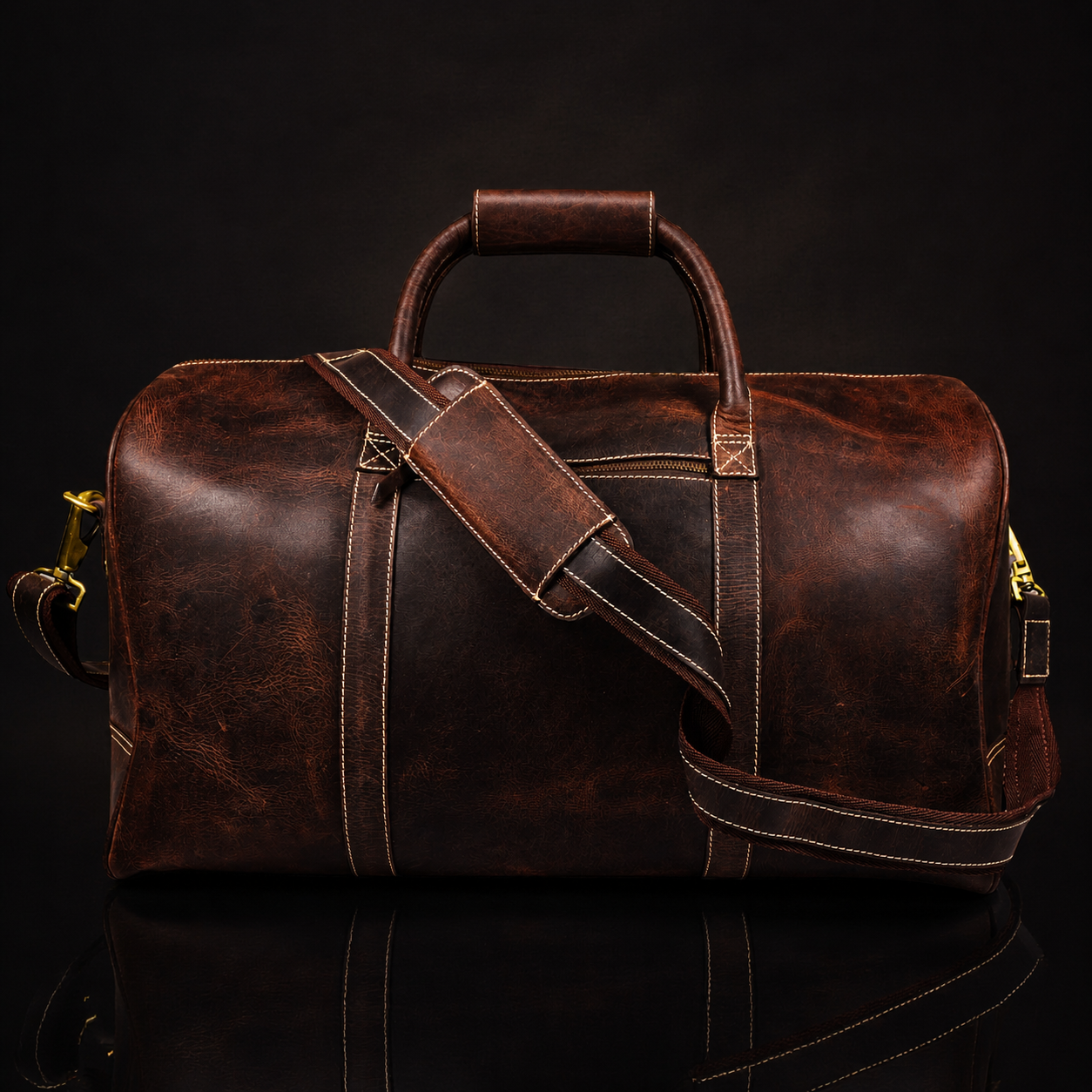 The Wayfarer Bag – Klassische Reisetasche aus braunem Vollnarbenleder