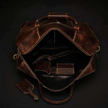 The Wayfarer Bag – Klassische Reisetasche aus braunem Vollnarbenleder