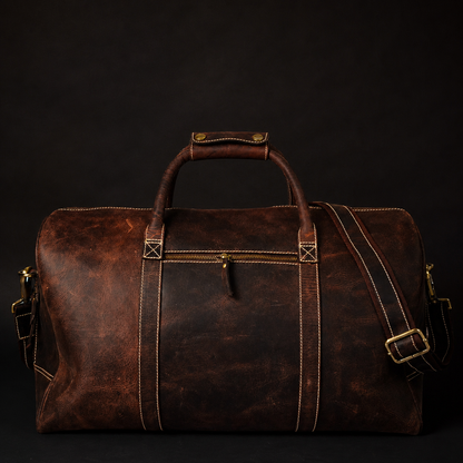 The Wayfarer Bag – Klassische Reisetasche aus braunem Vollnarbenleder