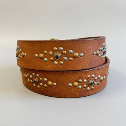Women's Full Grain Leather Belt with Ornamental Stud Pattern
