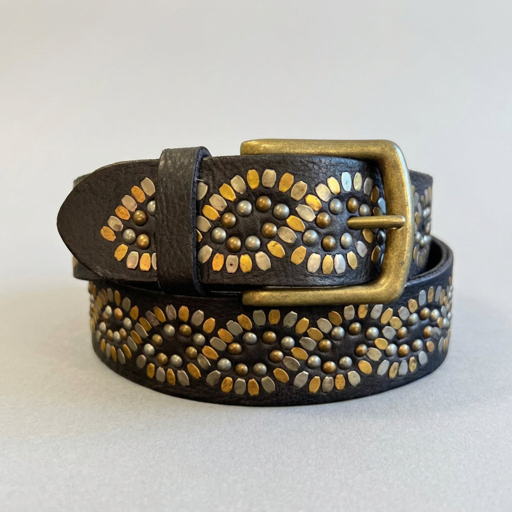 Women's Full Grain Leather Belt with Studs