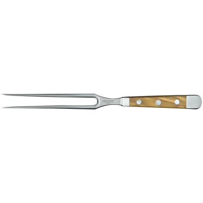 ALPHA OLIVE | Fleischgabel 18 cm | Geschmiedeter Stahl / Olivenholzgriff
