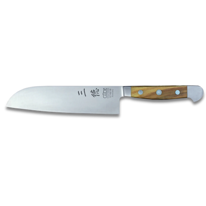ALPHA OLIVE | Santoku Messer Glatte Klinge 7 Zoll | Geschmiedeter Stahl / Olivenholzgriff