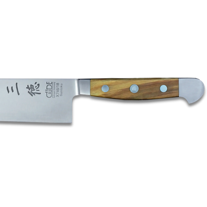 ALPHA OLIVE | Santoku Messer Glatte Klinge 7 Zoll | Geschmiedeter Stahl / Olivenholzgriff