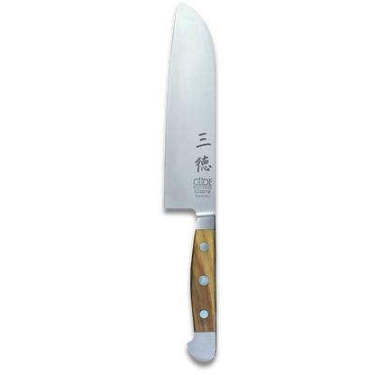 ALPHA OLIVE | Santoku Messer Glatte Klinge 7 Zoll | Geschmiedeter Stahl / Olivenholzgriff