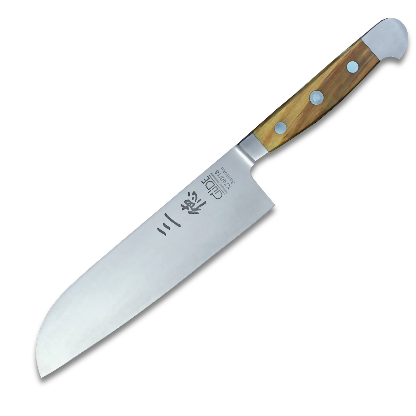 ALPHA OLIVE | Santoku Messer Glatte Klinge 7 Zoll | Geschmiedeter Stahl / Olivenholzgriff