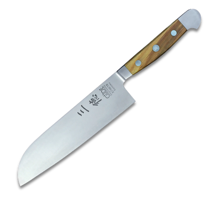 ALPHA OLIVE | Santoku Messer Glatte Klinge 7 Zoll | Geschmiedeter Stahl / Olivenholzgriff