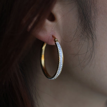 YARA Gold: 'Pavé All the Way' Zirconia Hoop Earrings (Regular Size)