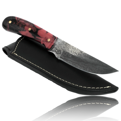 YUMA Damaszener Skinner Messer 5 Zoll Klinge mit originaler Rindslederscheide