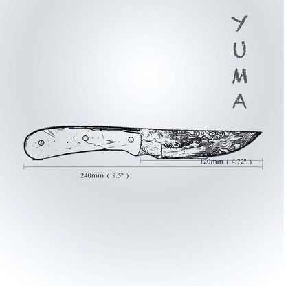 YUMA Damaszener Skinner Messer 5 Zoll Klinge mit originaler Rindslederscheide