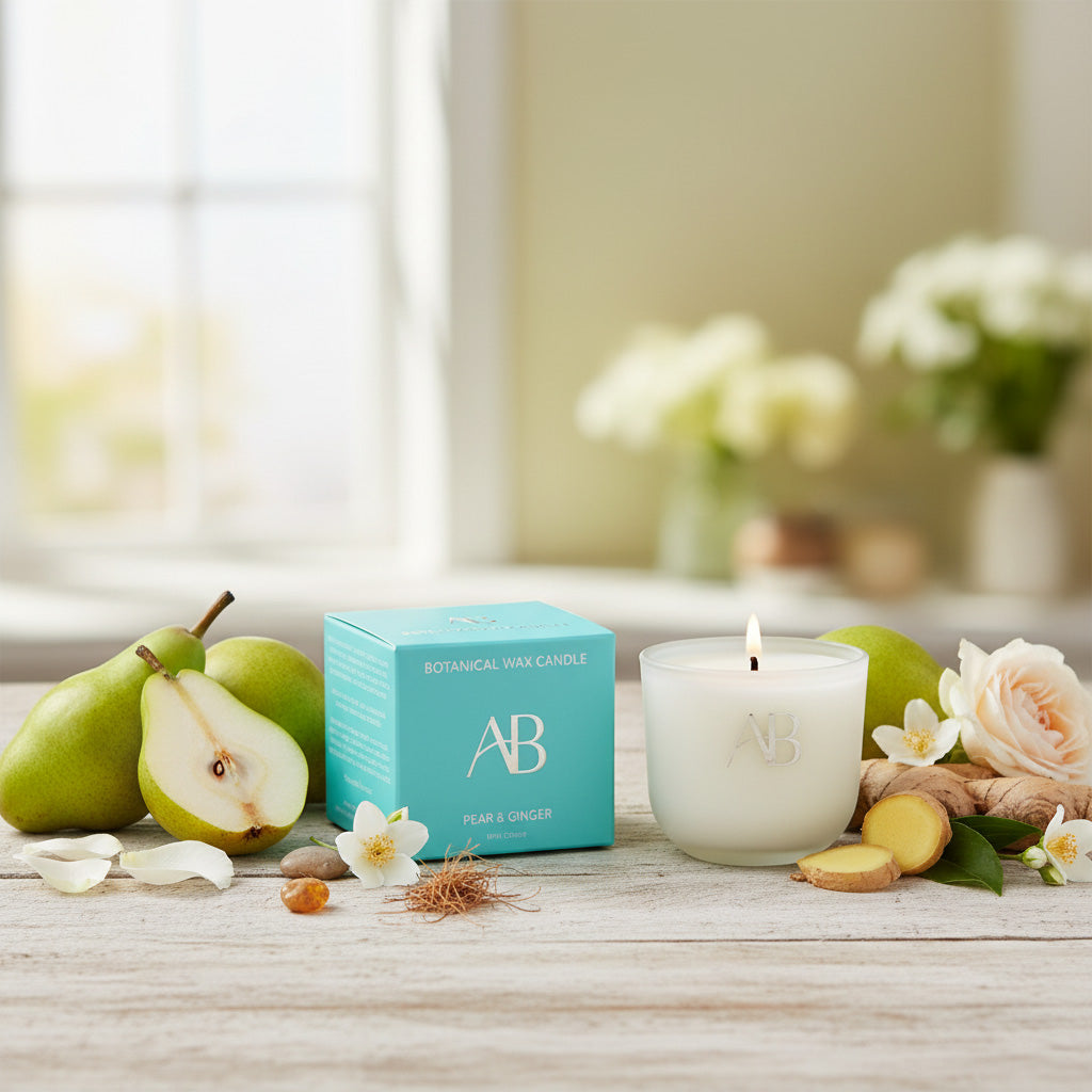 Mini Birnen-Ingwer-Duftkerze mit Gewürz- & Ambernoten von Aromabotanical