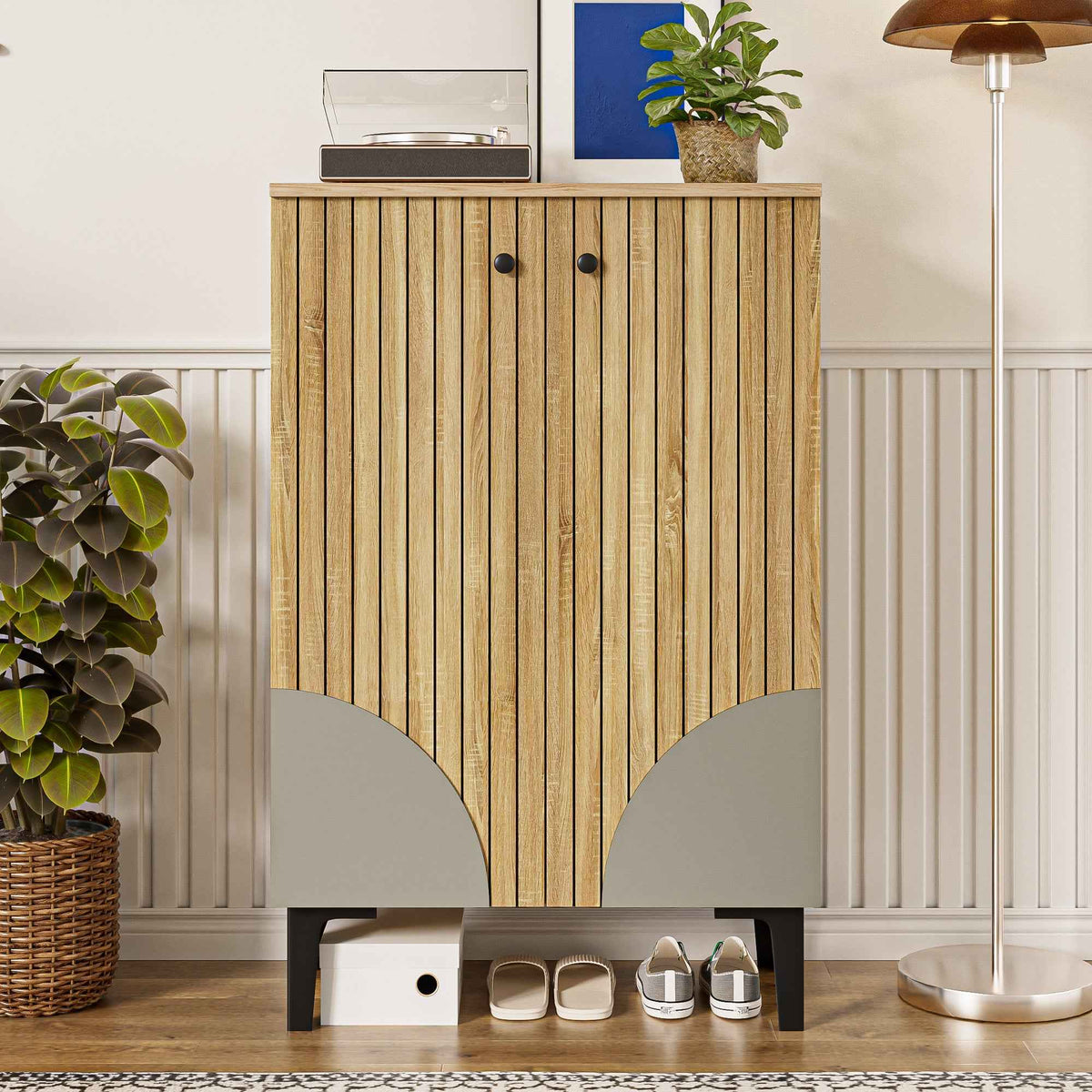 Modern Wooden Shoe Cabinet with Doors – Space-Saving Entryway Shoe Organizer with Shelves