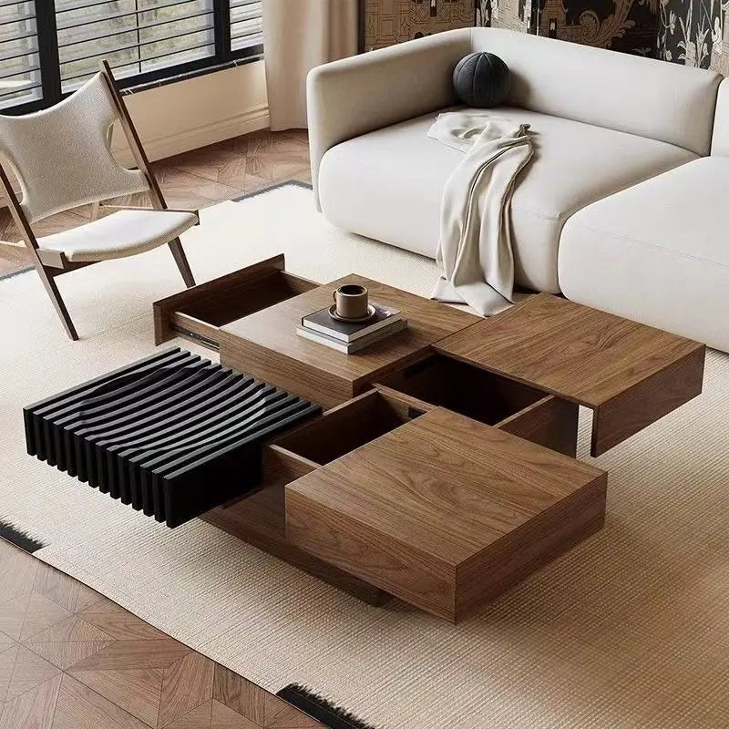 BT65 Quadratischer Couchtisch aus Holz mit 4 Schubladen