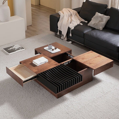BT65 Quadratischer Couchtisch aus Holz mit 4 Schubladen