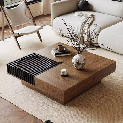 BT65 Quadratischer Couchtisch aus Holz mit 4 Schubladen
