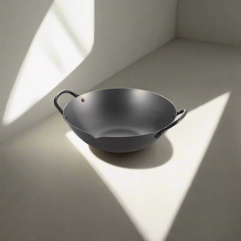 Yoshikawa Cook-Pal Ren Series Guangdong Wok 36 cm – Nitrierter Carbonstahl, runder Boden