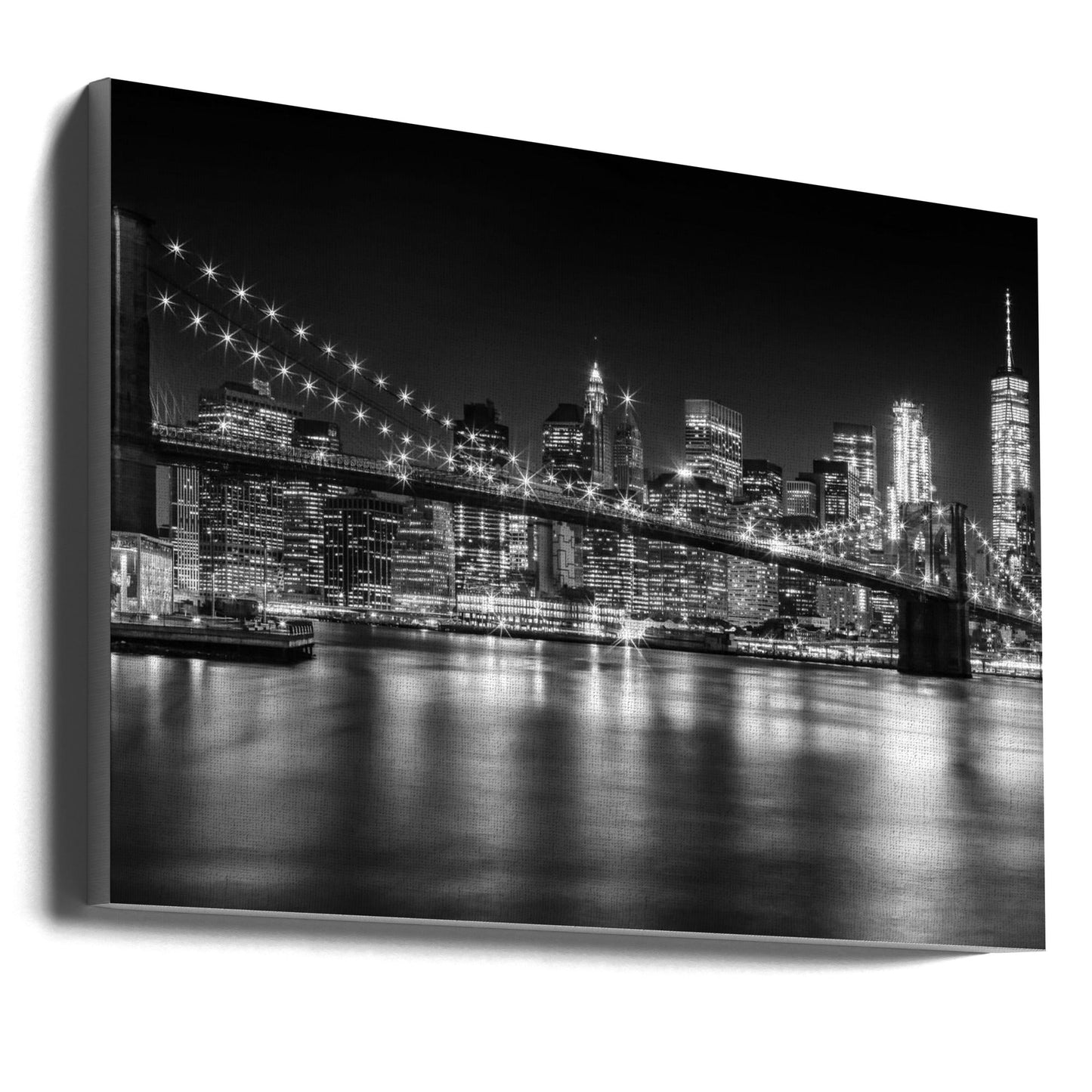Wandkunst – MANHATTAN SKYLINE und BROOKLYN BRIDGE Idylische Nachtlandschaft