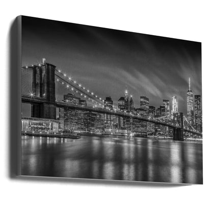 Wandkunst-BROOKLYN BRIDGE nächtliche Impressionen – Monochrom