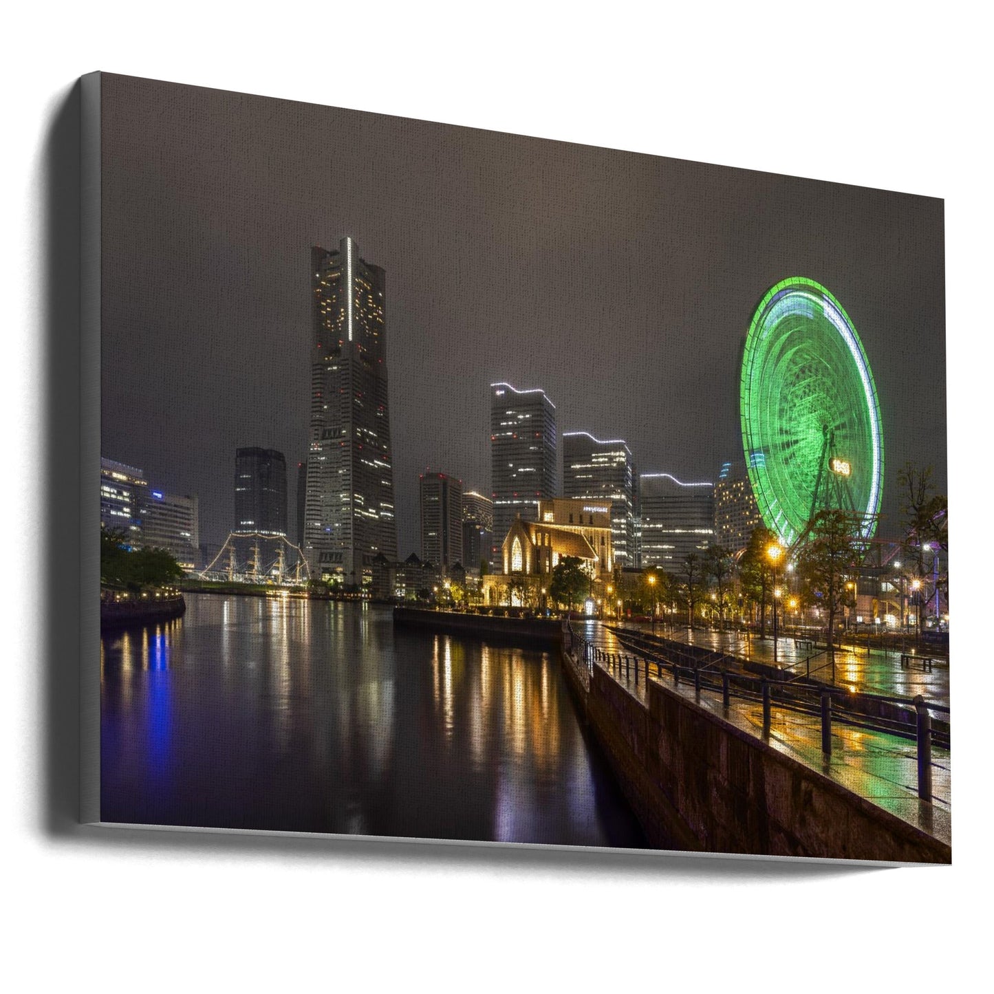 Wandkunst Schillernde Yokohama-Skyline bei Nacht
