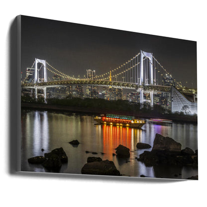 Wandbild Zauberhafte Regenbogenbrücke mit Tokios Skyline am Abend - Panorama