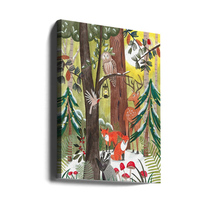 Wandbild Grüner Weihnachtswald mit Tieren Leinwandbild
