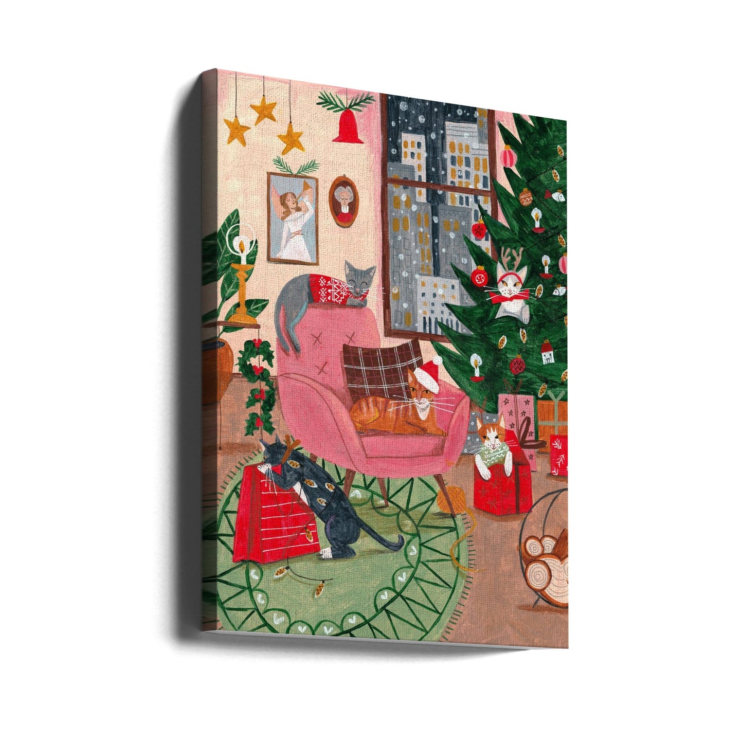 Wandbild Weihnachtskatzen in NY Leinwanddruck