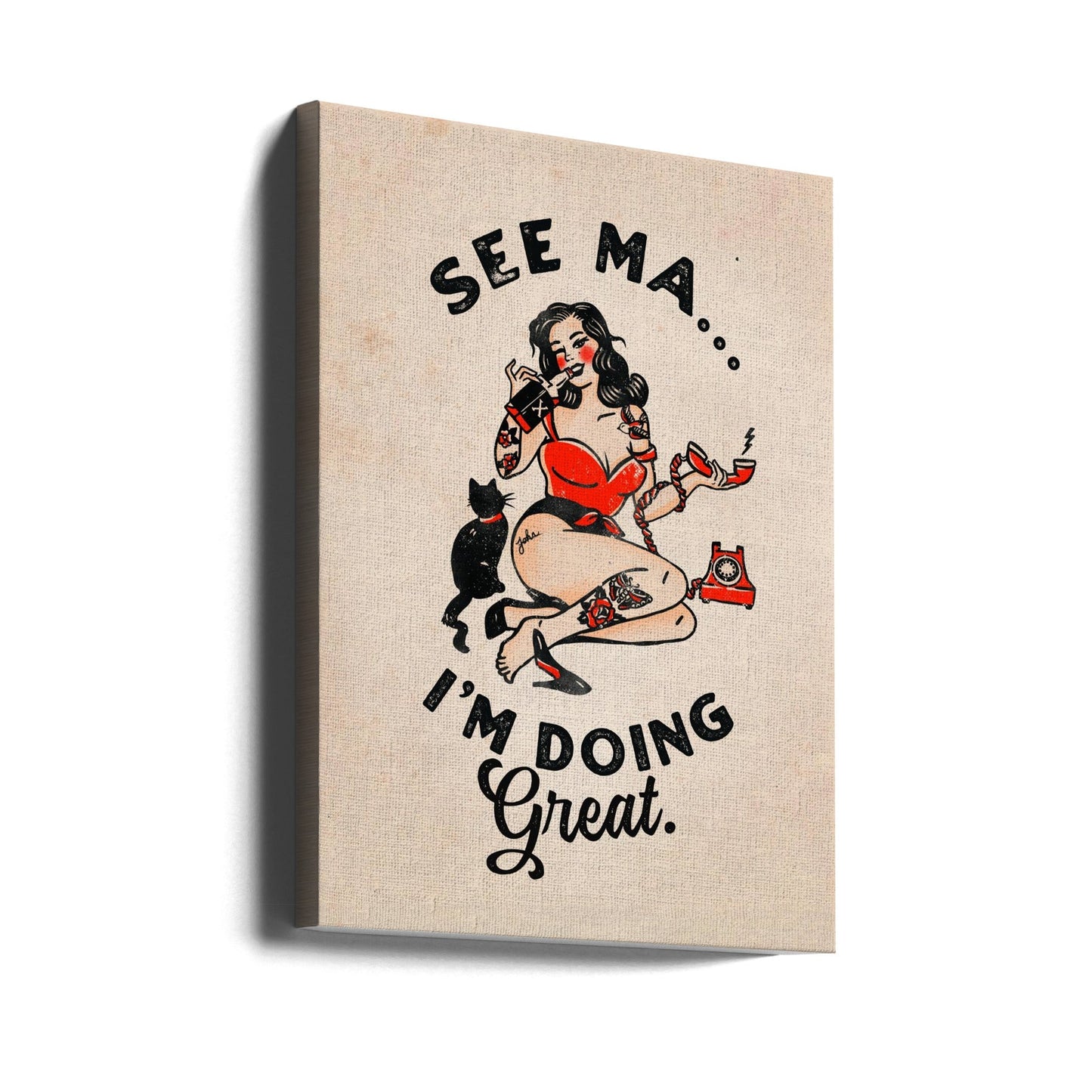 Wandkunst Siehe Ma Poster Lustige Vintage Pin-up Girl & Katze