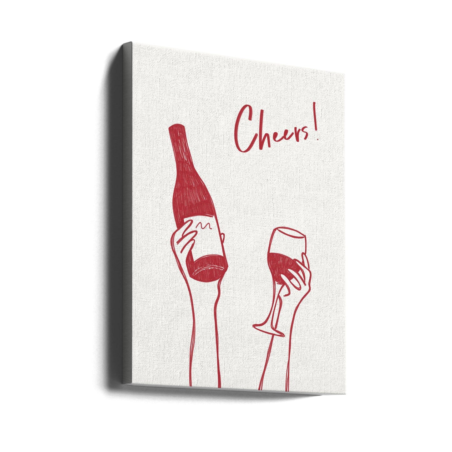 Wandbild Wein-Illustration & Text „Cheers“ (schwarz-weiß)