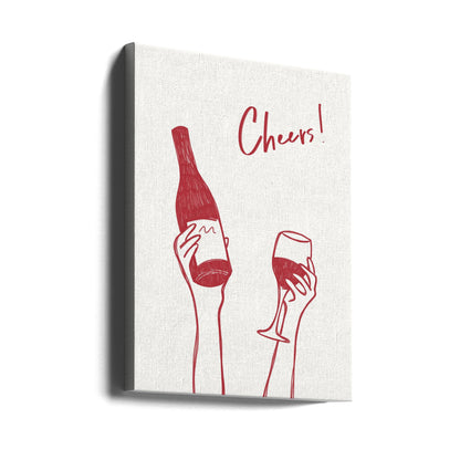 Wandbild Wein-Illustration & Text „Cheers“ (schwarz-weiß)