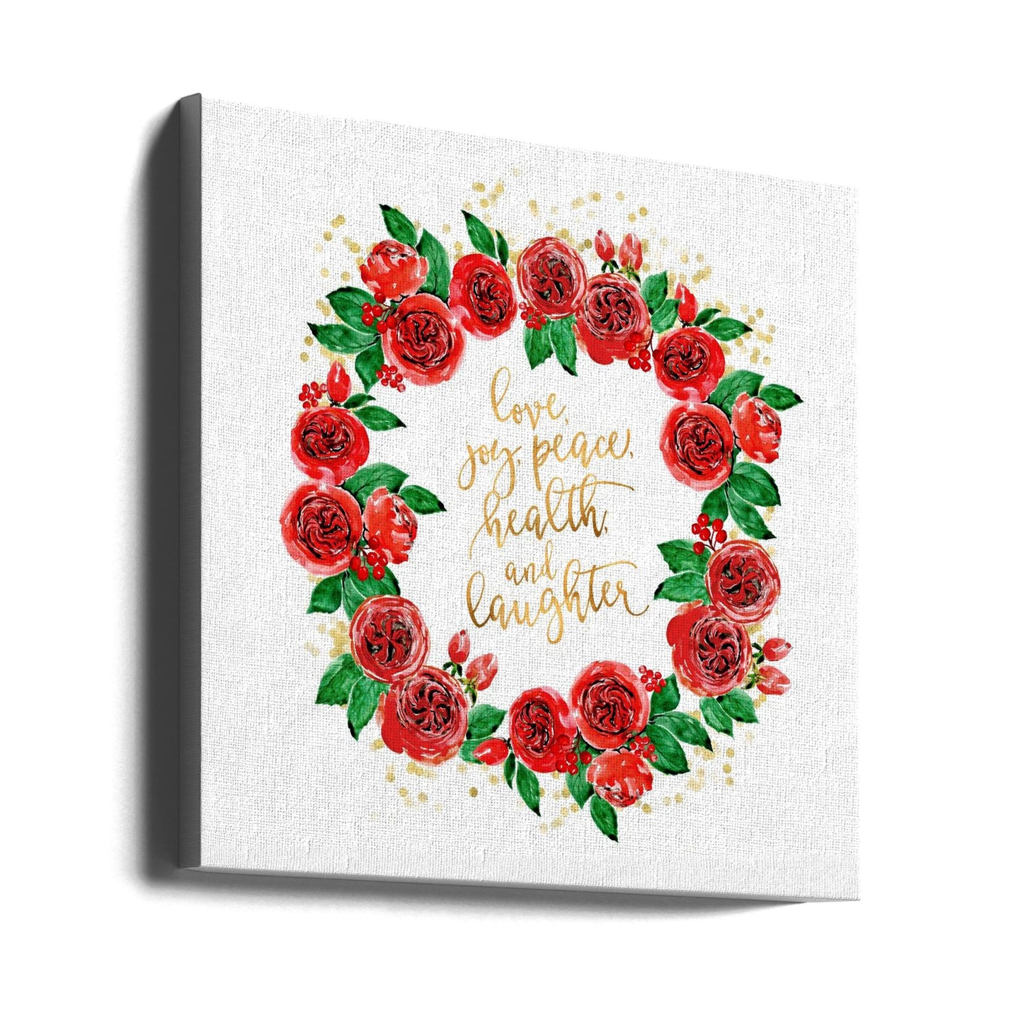 Wandbild Weihnachtswünsche Kranz aus roten englischen Rosen