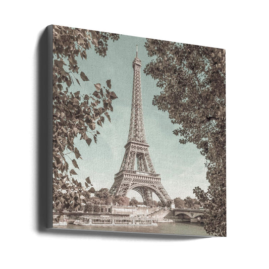 Wandbild PARIS Eiffelturm & Seine | urbaner Vintage-Stil