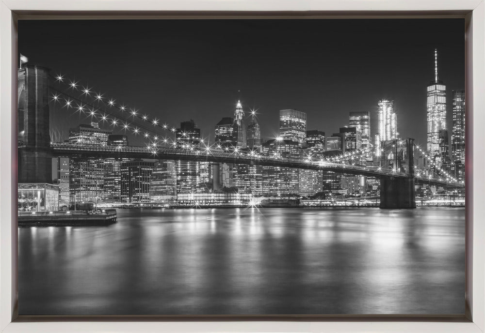 Wandkunst – MANHATTAN SKYLINE und BROOKLYN BRIDGE Idylische Nachtlandschaft
