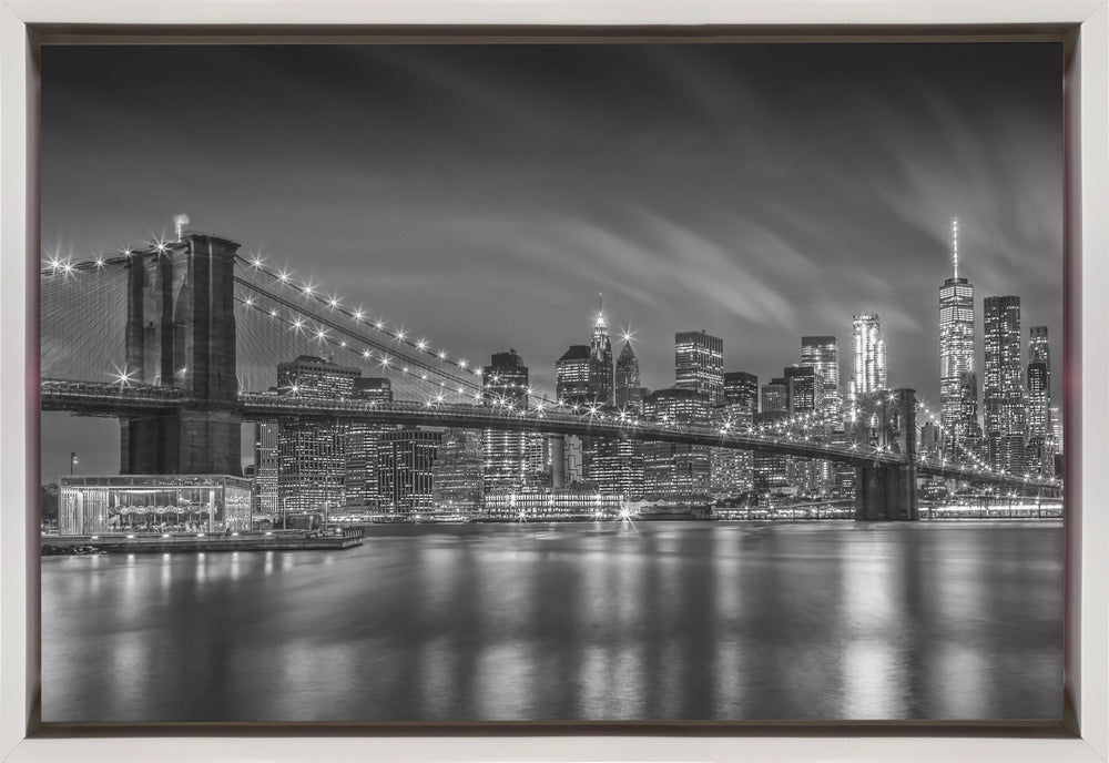 Wandkunst-BROOKLYN BRIDGE nächtliche Impressionen – Monochrom