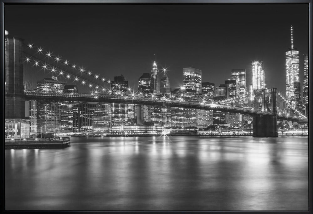 Wandkunst – MANHATTAN SKYLINE und BROOKLYN BRIDGE Idylische Nachtlandschaft
