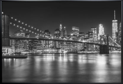 Wandkunst – MANHATTAN SKYLINE und BROOKLYN BRIDGE Idylische Nachtlandschaft