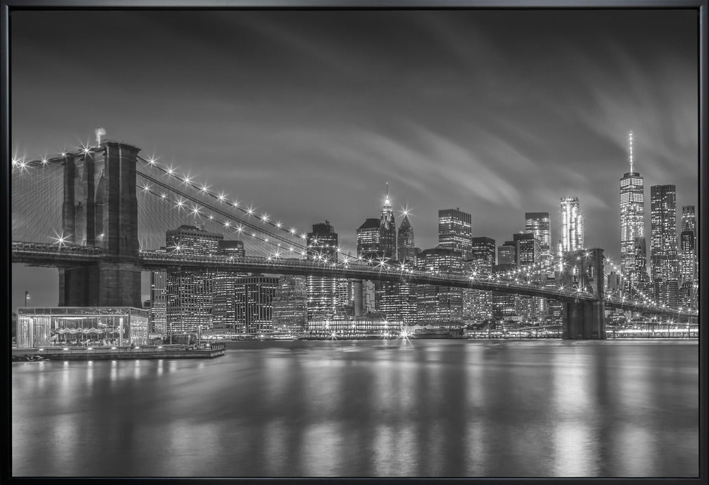 Wandkunst-BROOKLYN BRIDGE nächtliche Impressionen – Monochrom