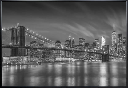 Wandkunst-BROOKLYN BRIDGE nächtliche Impressionen – Monochrom