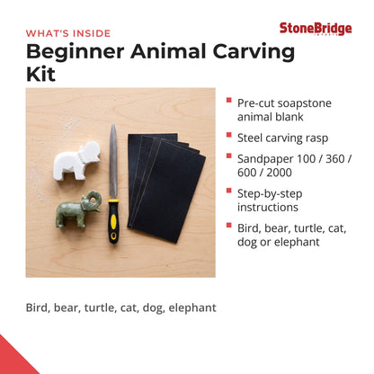 Soapstone Carving Kit - Make 3D Art 🦉🐢🐈 Choose Your Animal