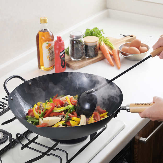 Yoshikawa Japan | Cook-Pal Ren Nitrierter Wok aus Karbonstahl 36 cm – Hergestellt in Japan